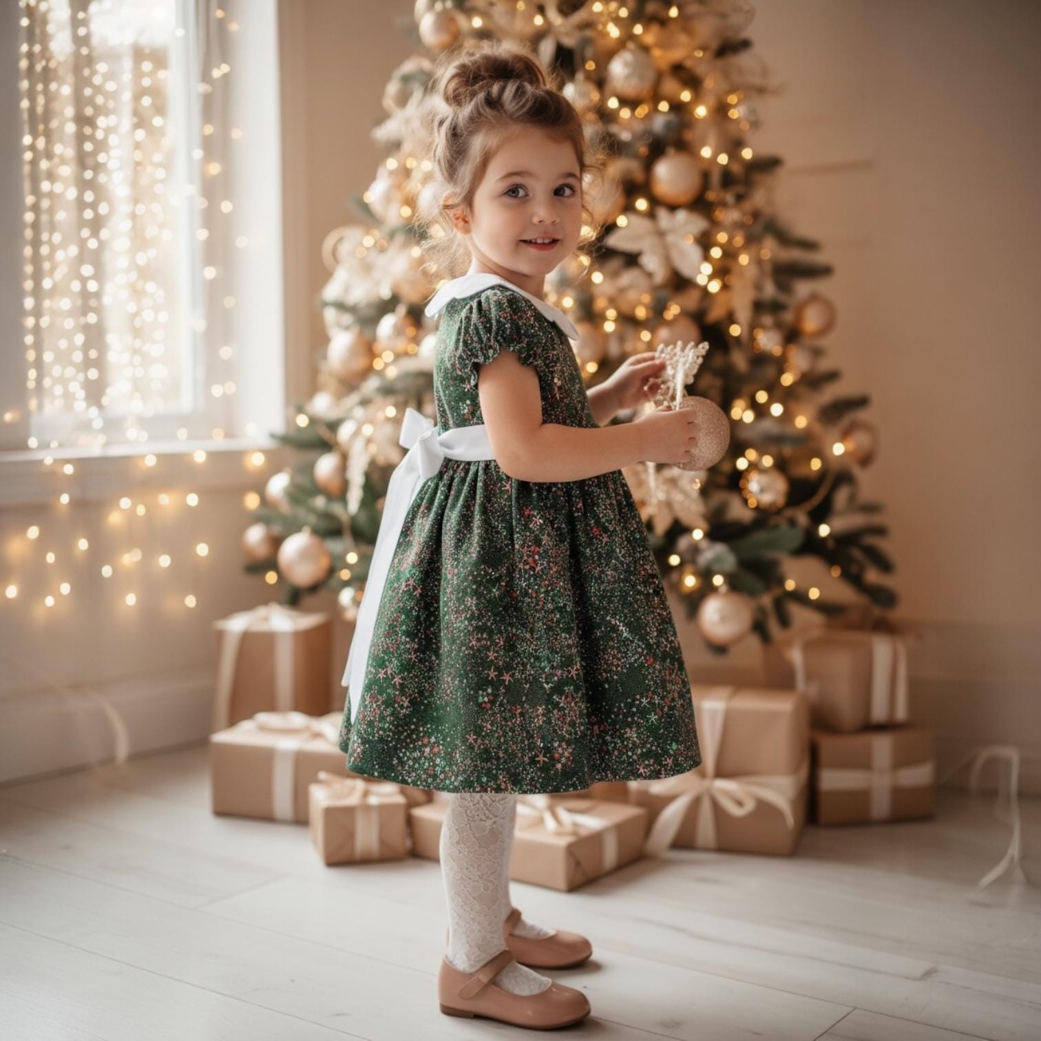 CHRISTMAS Liberty London Dress: Short Puffy Sleeve, Scallop Collar