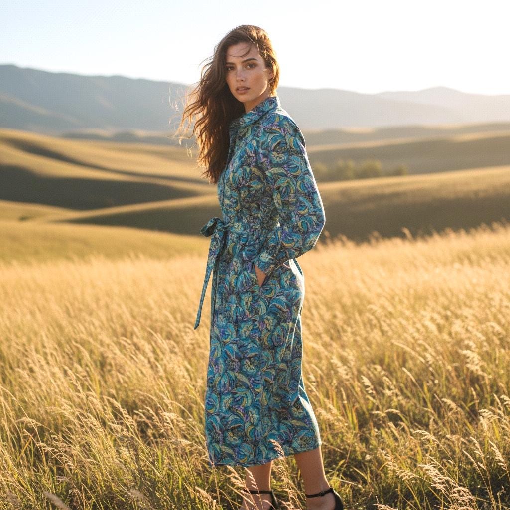 Long Sleeve Liberty London Shirt Dress: Botanical Floral Print, Midi Flower Dress