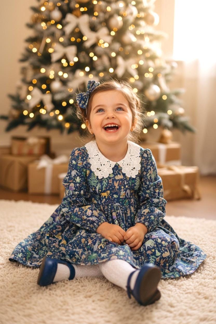 CHRISTMAS Liberty London Dress: Peter Pan Collar, Long Puffy Sleeve