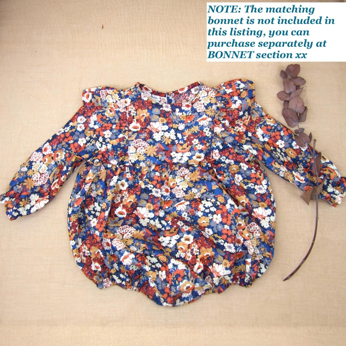 Liberty Print Baby Romper: Long Sleeves, Bubble Floral Cotton