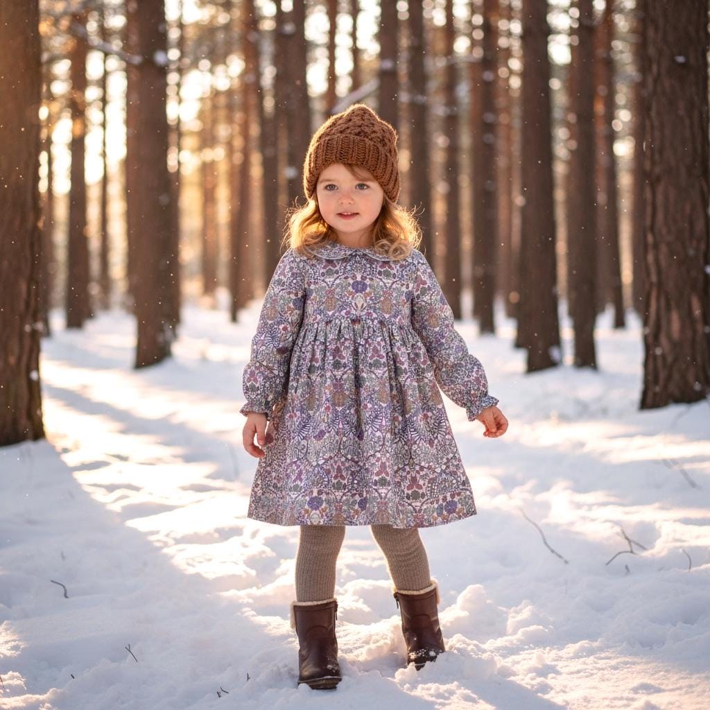 Liberty Floral Print Dress: Peter Pan Collar, Long Puffy Sleeve