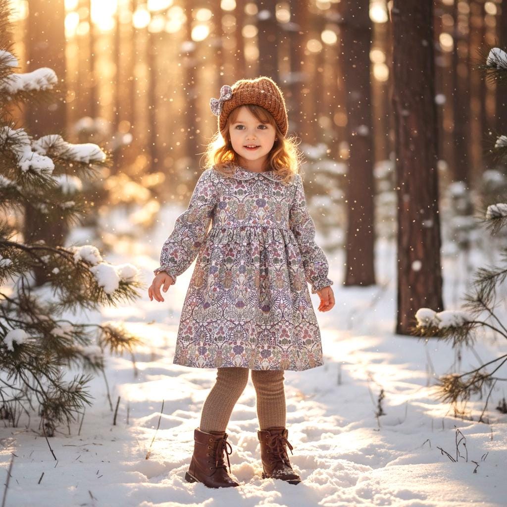 Peter Pan Collar Long Sleeve Liberty Floral Print Girl Dress: Cotton Tana Lawn