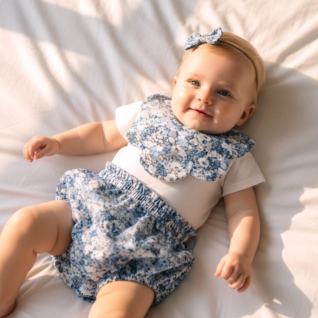 SET Liberty London Baby Bib & Bloomer: Ditsy Floral Print, Baby Nappy Cover
