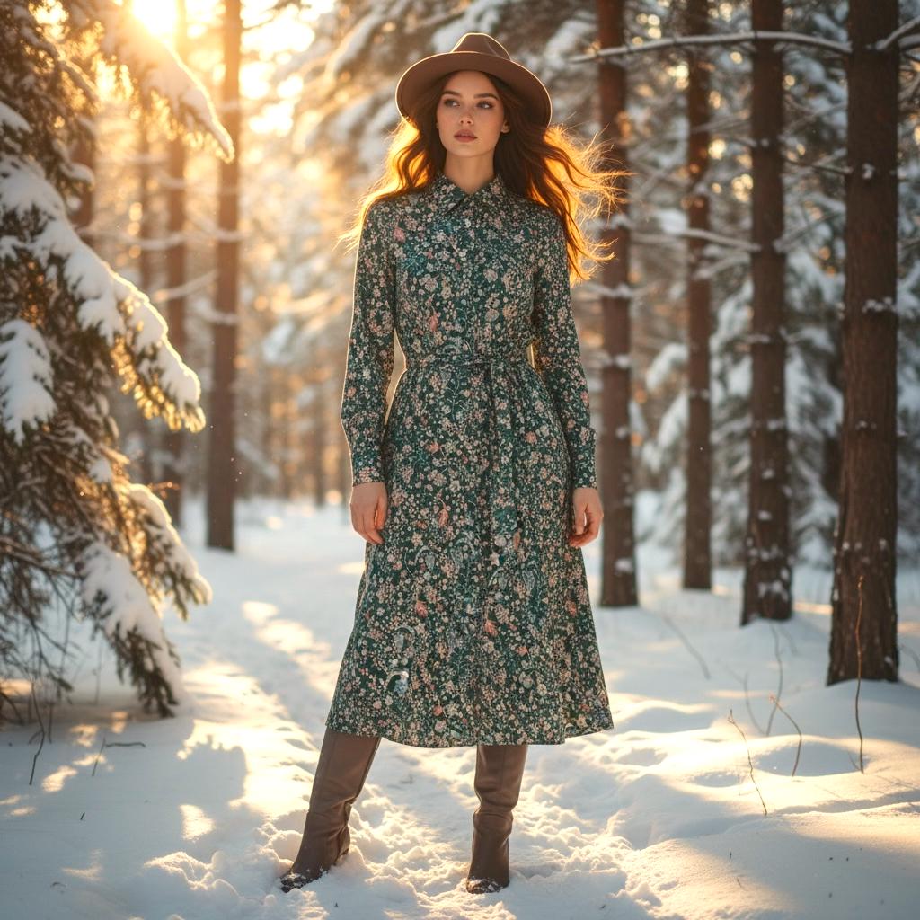 Long Sleeve Liberty London Midi Shirt Dress: Botanical Ditsy Floral Print