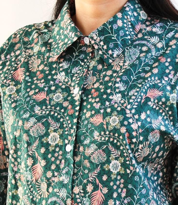 Long Sleeve Liberty London Midi Shirt Dress: Botanical Ditsy Floral Print