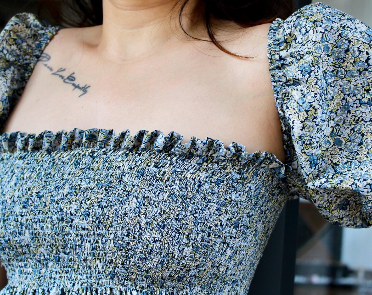 Renaissance Liberty Print Smock Dress: Botanical Ditsy Floral, Long Sleeve Midi Dress, Square Neck