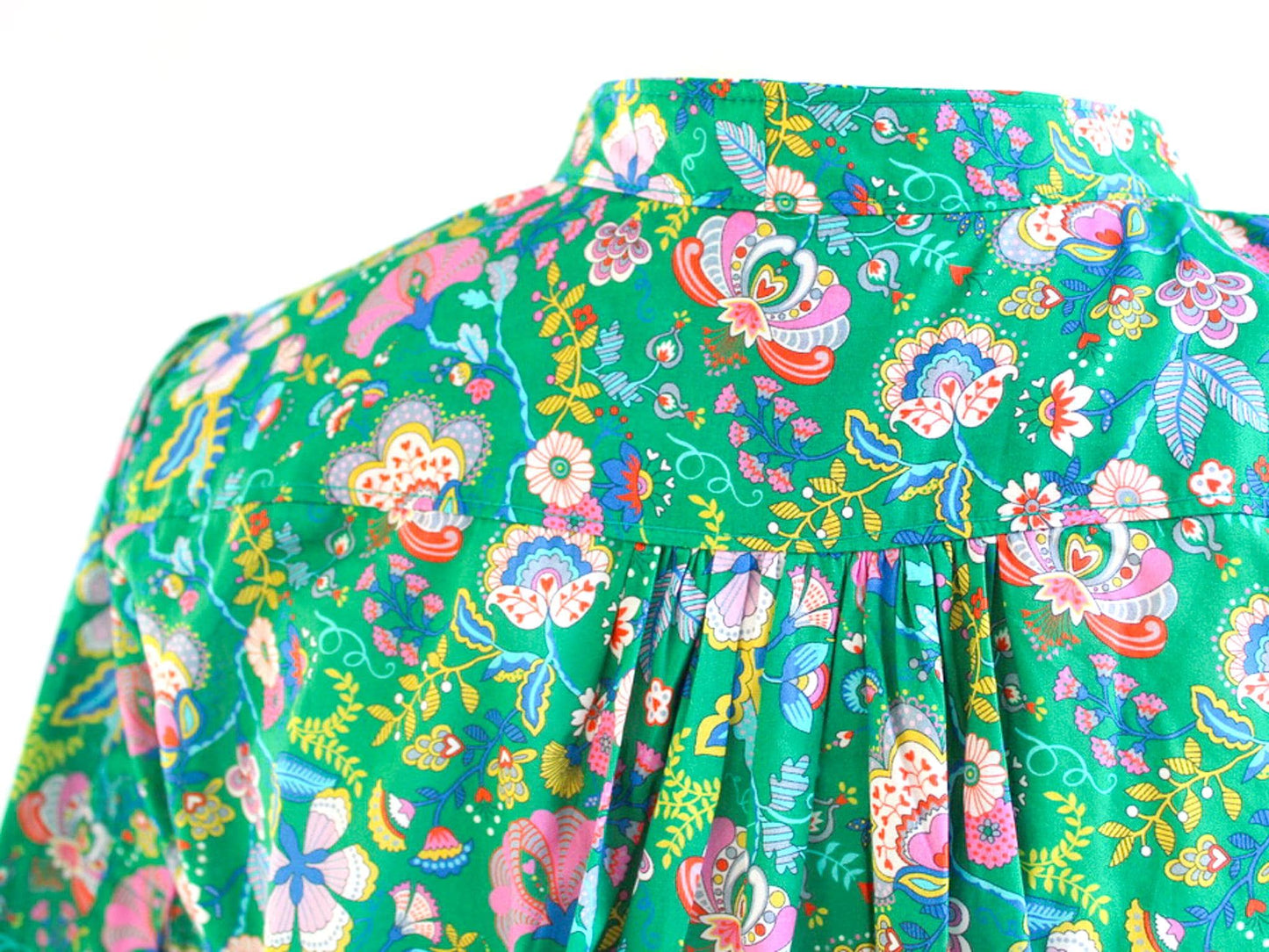 Liberty Floral Print Dress: Mandarin Collar Shift Dress, Short Sleeves