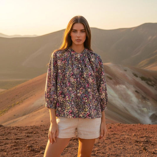 Liberty London Floral Blouse, Mandarin Collar Tana Lawn Cotton Top