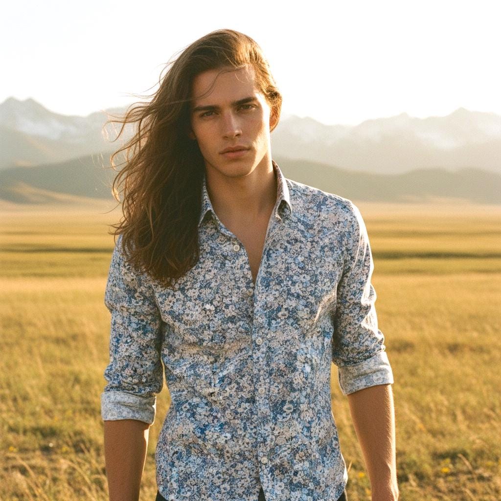 Liberty London Men Long Sleeve Dress Shirt: Botanical Floral Print Cotton, Button Up