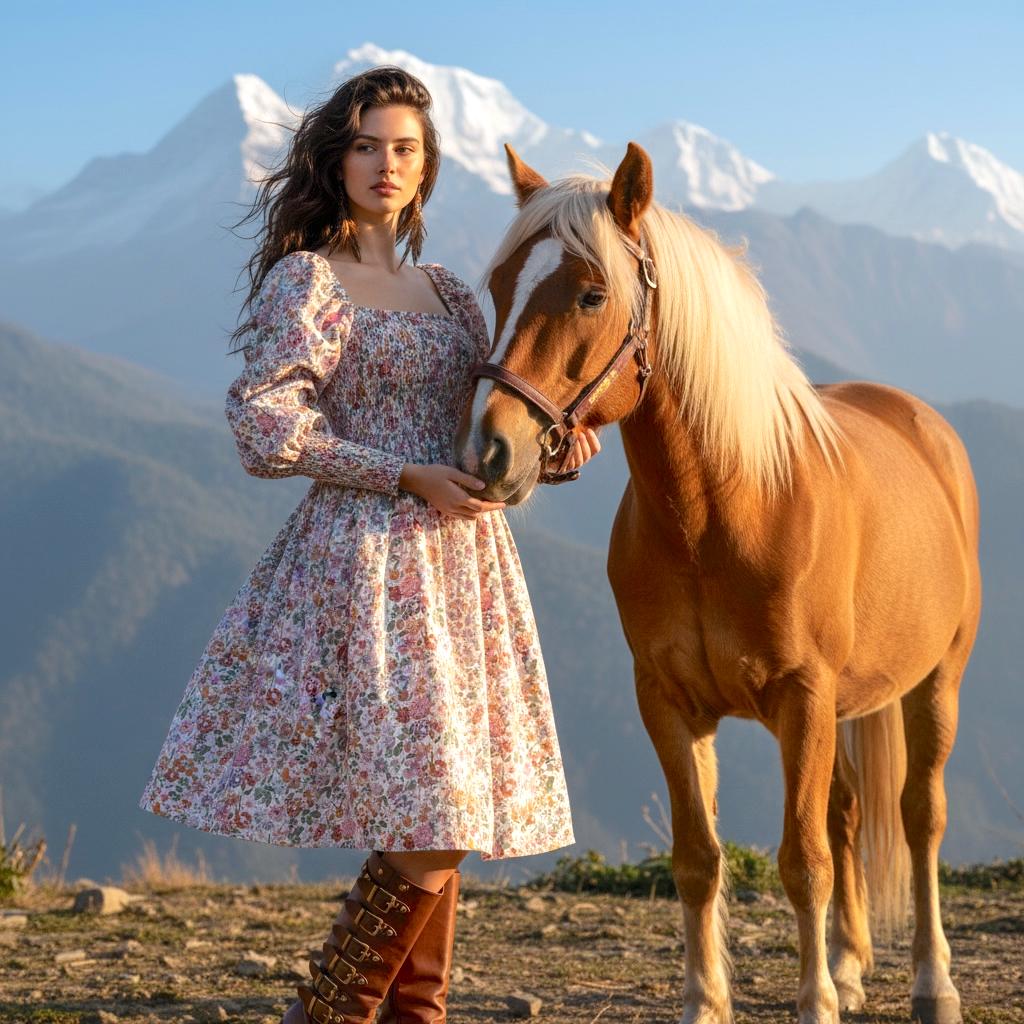 Renaissance Liberty Print Smock Dress: Botanical Ditsy Floral, Long Sleeve Midi Dress, Square Neck