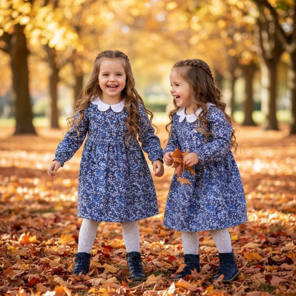 TWINS Girls Liberty London Dress: Long Sleeves, Botanical Floral Print