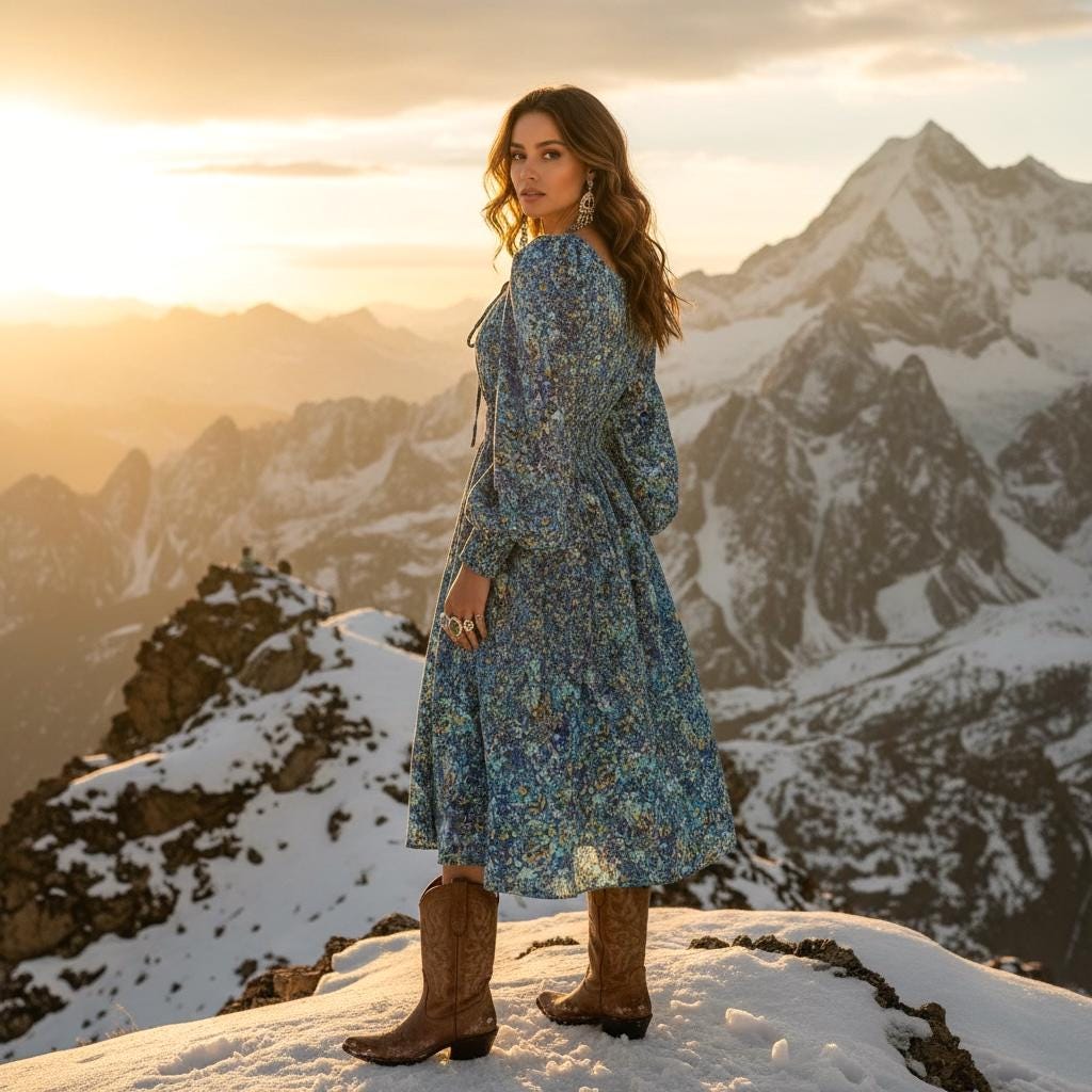 Liberty Print Smock Dress: Botanical Ditsy Floral, Long Sleeve Midi Dress, Deep Round Neck