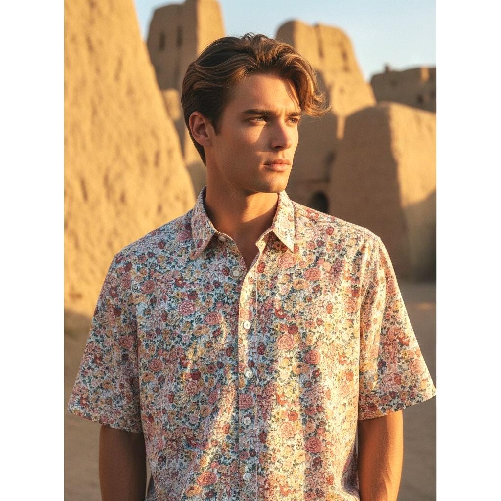 Liberty London Floral Print Men Shirt: Short Sleeve Button Up, Botanical