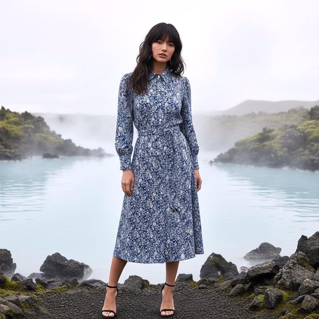 Long Sleeve Liberty London Midi Shirt Dress: Botanical Ditsy Floral Print