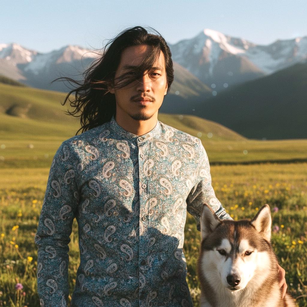 Paisley Liberty London Long Sleeve Men Shirt: Mandarin Collar Button Up, Botanical Floral Cotton