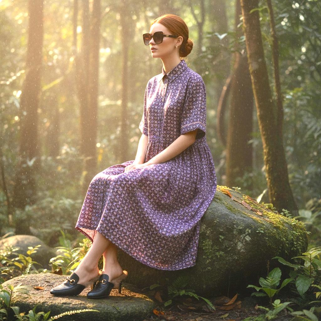 Liberty Print Gallery Midi Shirt Dress: Kimono Half Sleeves, Ditsy Floral Dress, Button Through