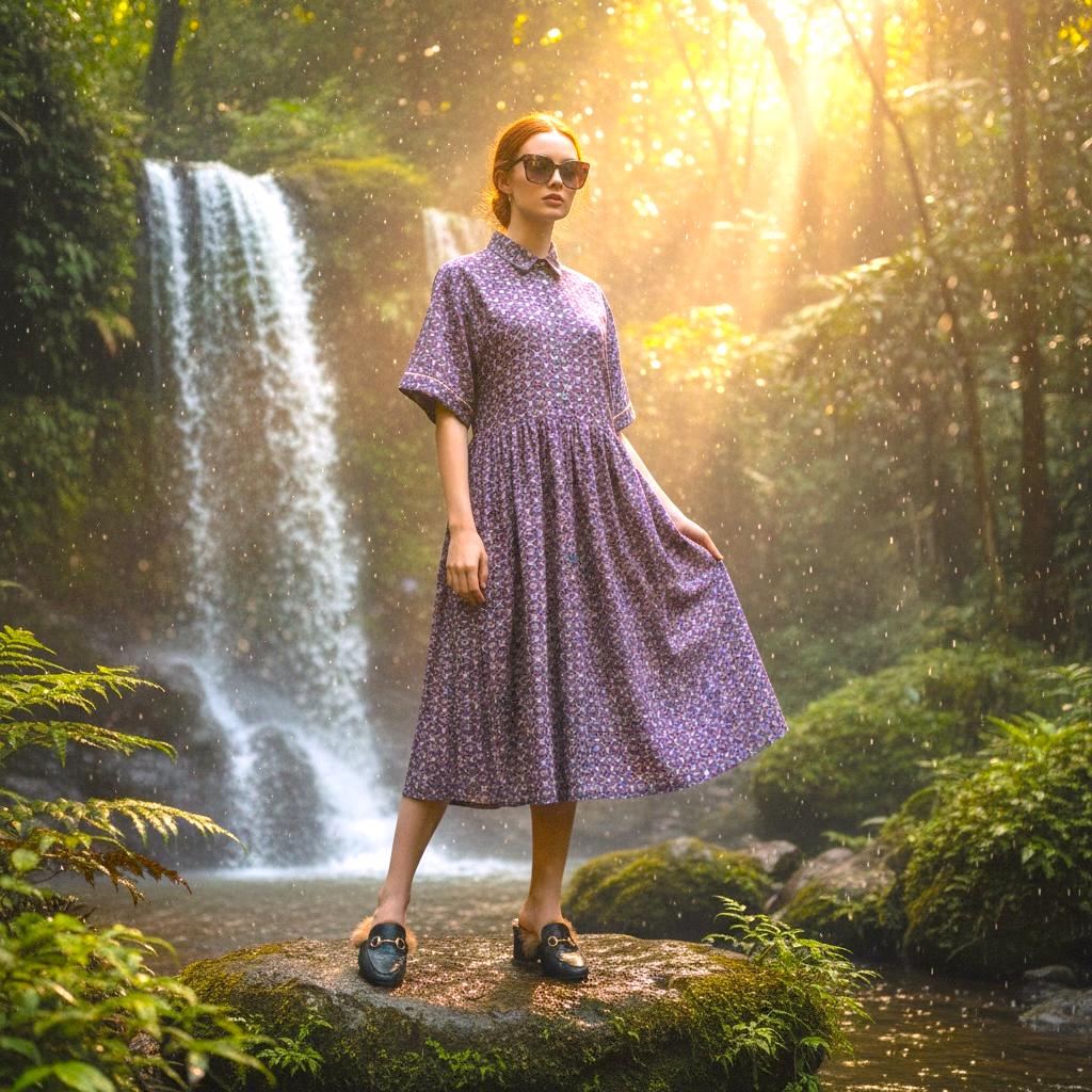 Liberty Print Gallery Midi Shirt Dress: Kimono Half Sleeves, Ditsy Floral Dress, Button Through