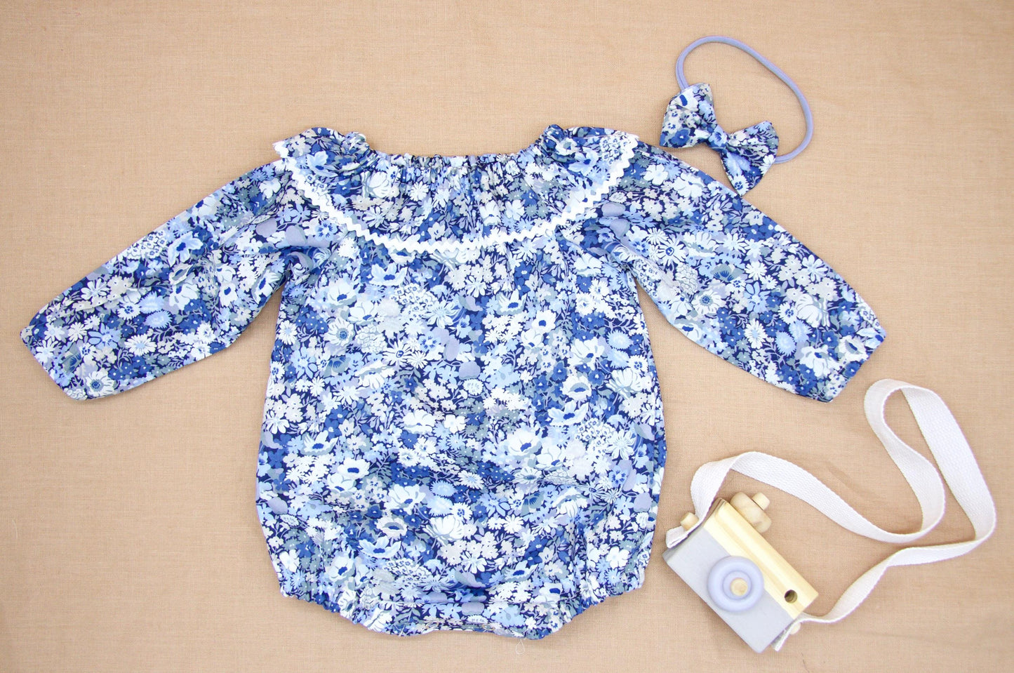 Liberty Ruffle Collar Long Sleeve Bubble Romper: Baby Winter Onesie, Floral Print