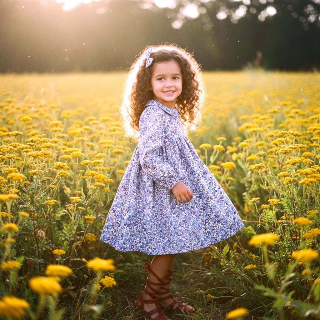 Peter Pan Collar Long Sleeve Liberty Floral Print Girl Dress: Cotton Tana Lawn