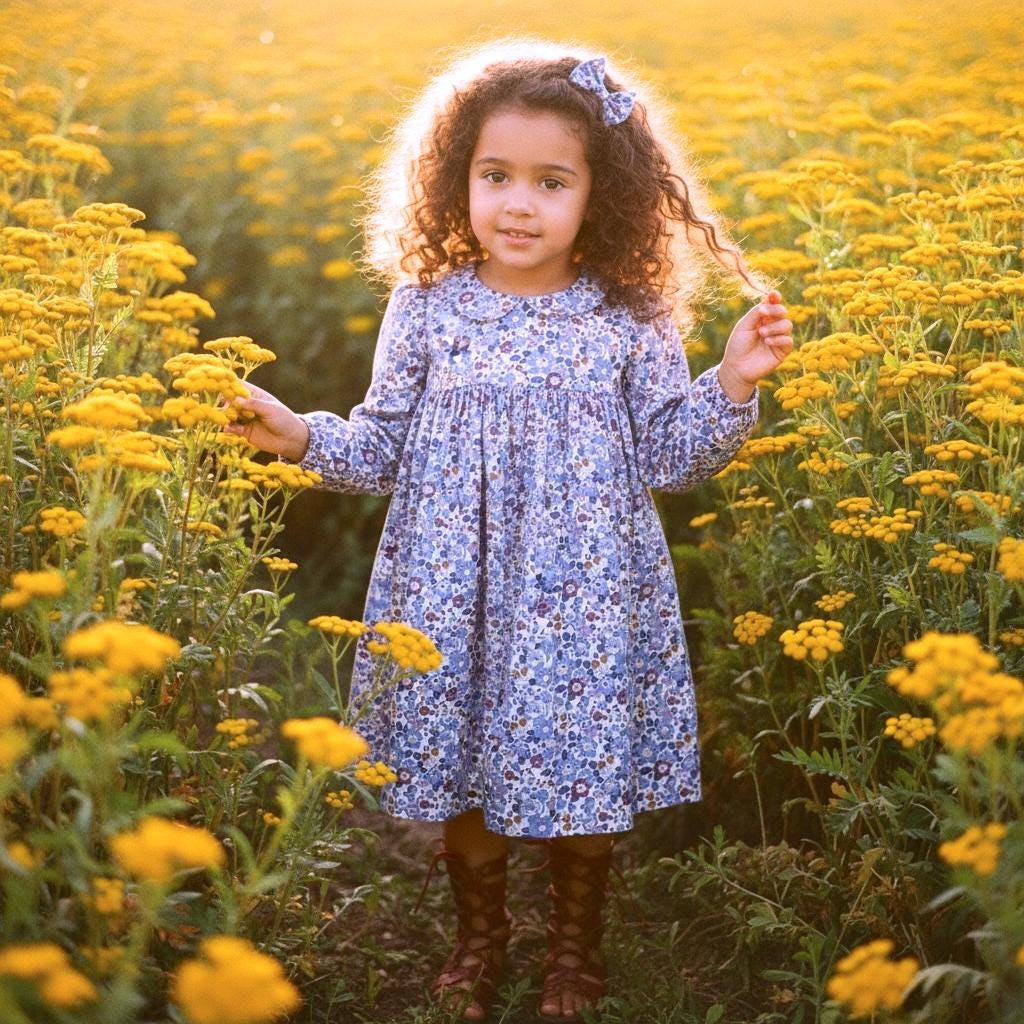 Peter Pan Collar Long Sleeve Liberty Floral Print Girl Dress: Cotton Tana Lawn