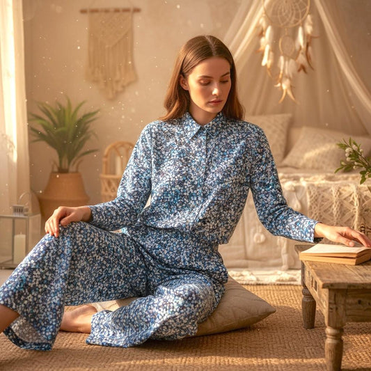 Liberty London Cotton Pajama Set, Ditsy Floral Print, Wide Leg