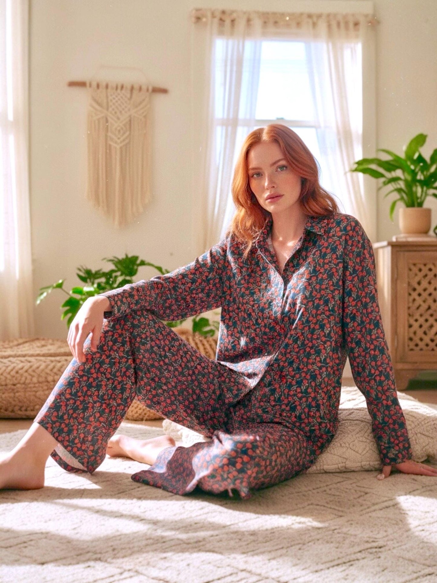 Liberty London Floral Cotton Pajama Set, Long Sleeve Lounge Wear