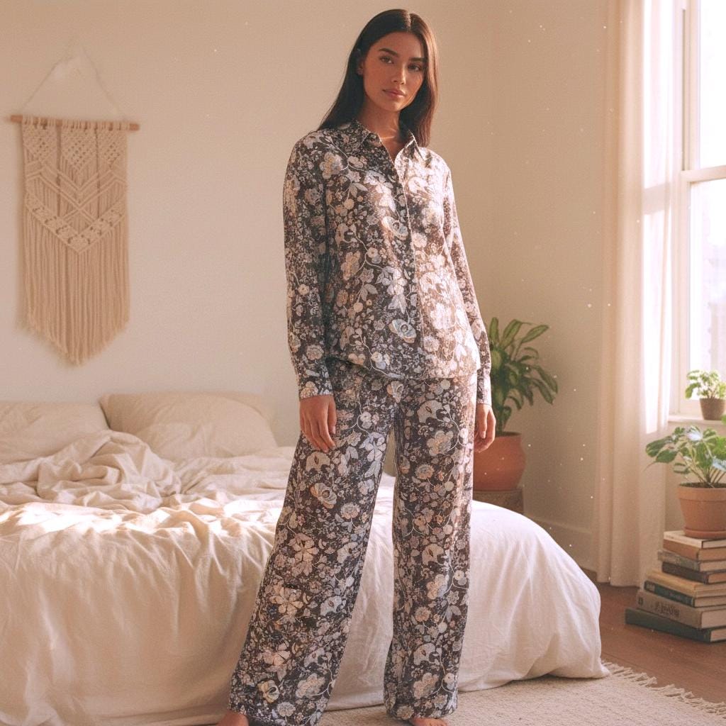 Liberty London Floral Cotton Pajama Set, Handmade Sleepwear