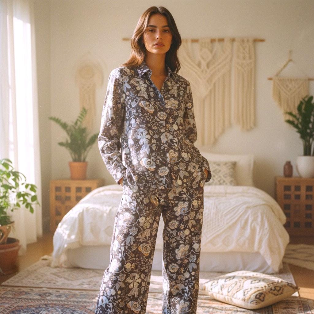 Liberty London Floral Cotton Pajama Set, Handmade Sleepwear