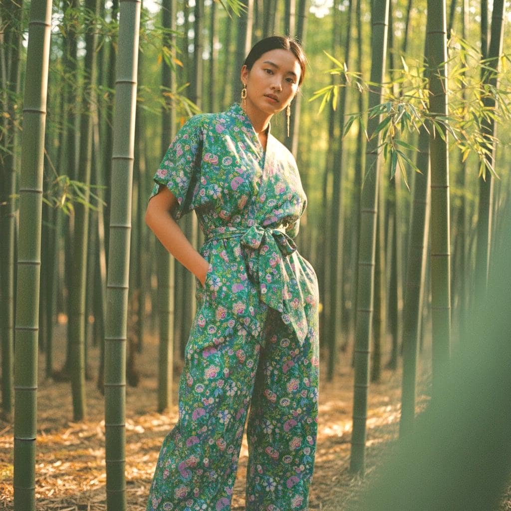 Liberty London Kimono Set: Cotton Tana Lawn Blouse, Botanical Wide Leg Palazzo Pants