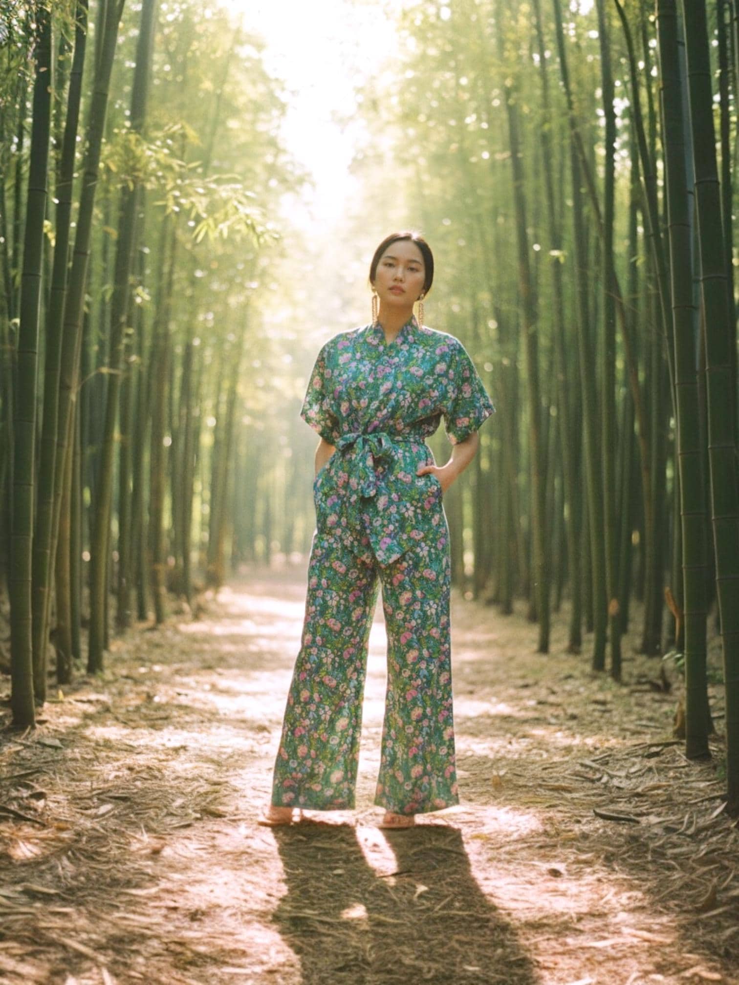 Liberty London Kimono Set: Cotton Tana Lawn Blouse, Botanical Wide Leg Palazzo Pants