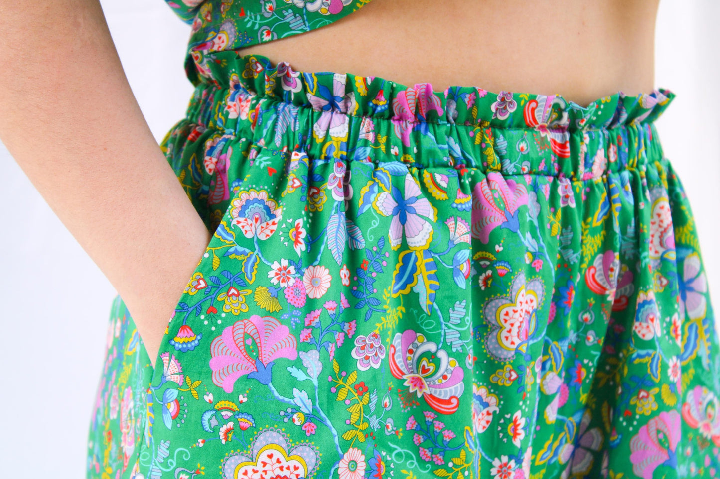 Liberty London Kimono Set: Cotton Tana Lawn Blouse, Botanical Wide Leg Palazzo Pants