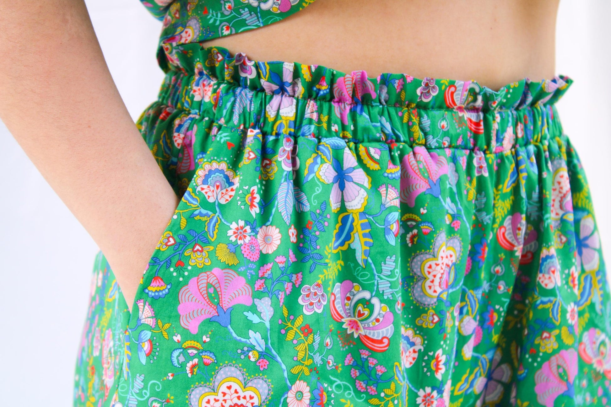 Liberty London Kimono Set: Cotton Tana Lawn Blouse, Botanical Wide Leg Palazzo Pants