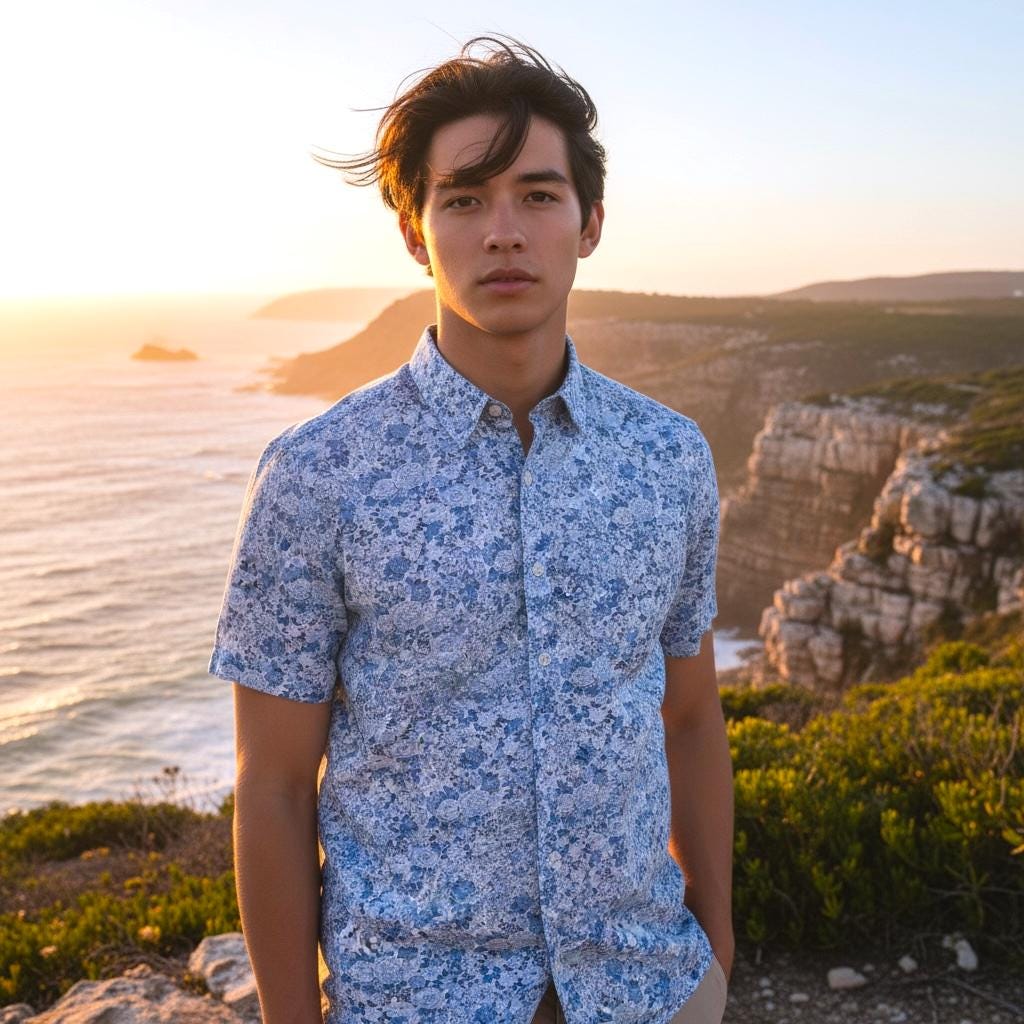 Liberty Fabric Short Sleeve Men Shirt: Floral Print, Casual Loose Fit Button Up Shirt