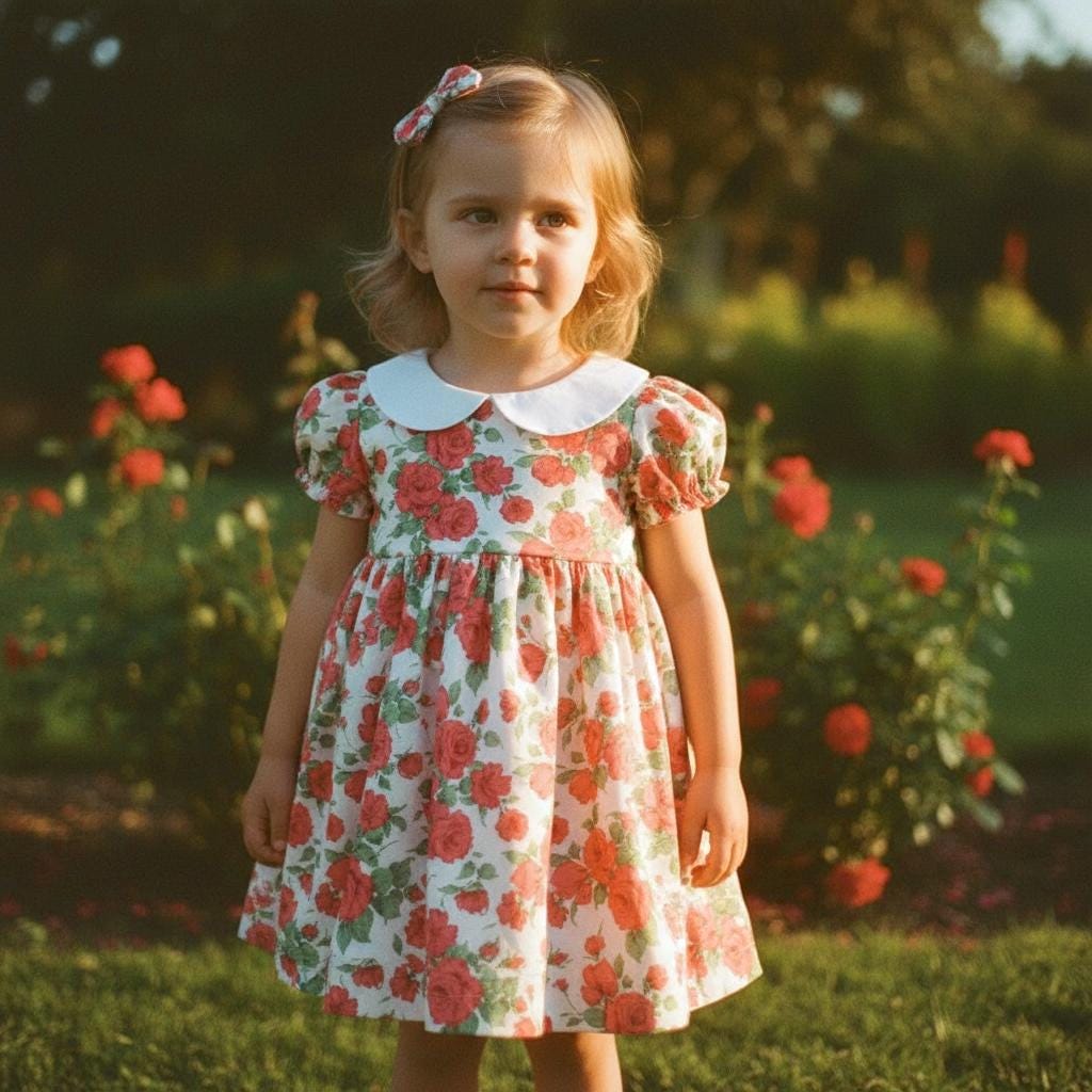 Peter Pan Collar Liberty London Rose Baby Girl Dress: Balloon Sleeves, Ditsy Floral Print