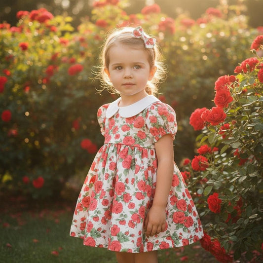Peter Pan Collar Liberty London Rose Baby Girl Dress: Balloon Sleeves, Ditsy Floral Print
