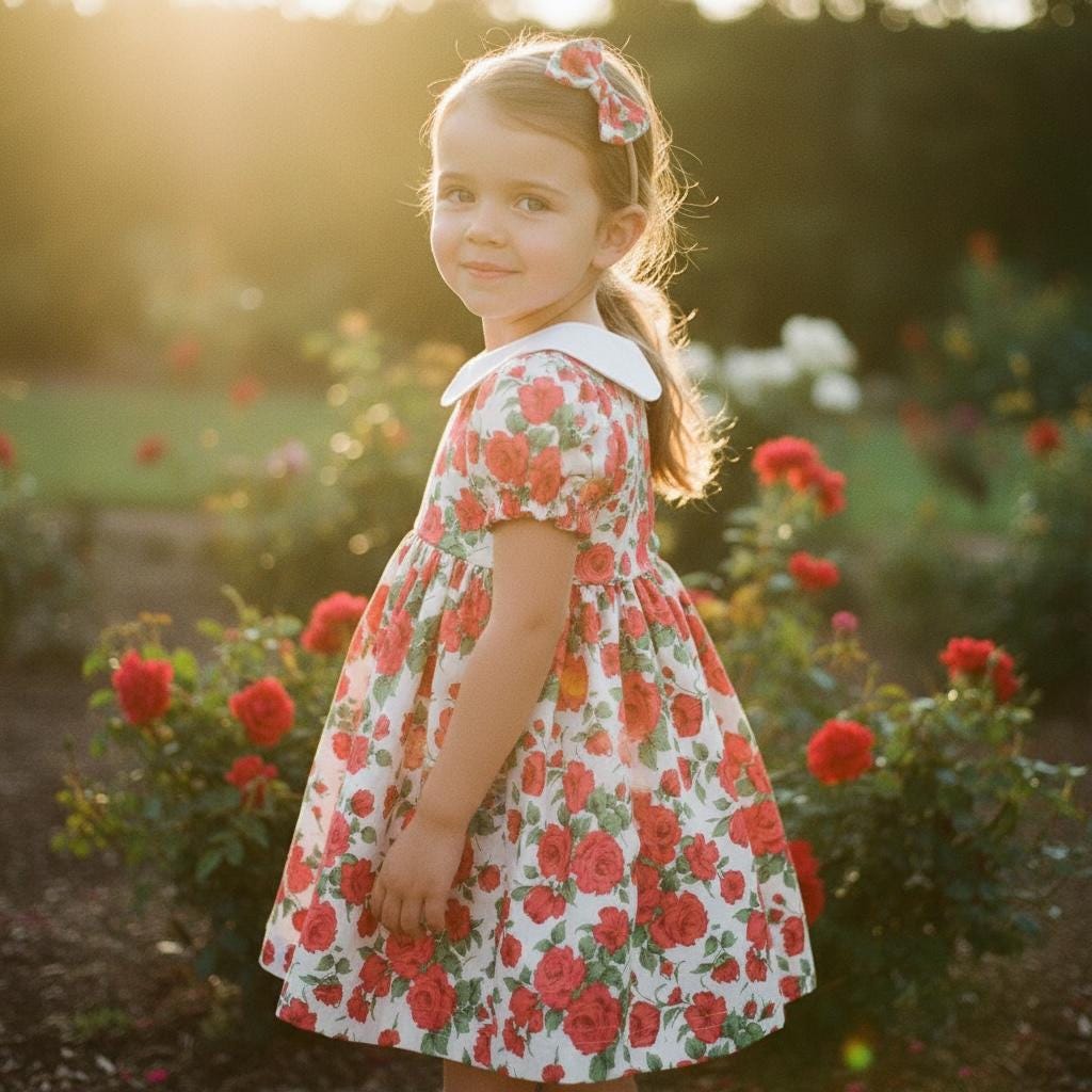 Peter Pan Collar Liberty London Rose Baby Girl Dress: Balloon Sleeves, Ditsy Floral Print