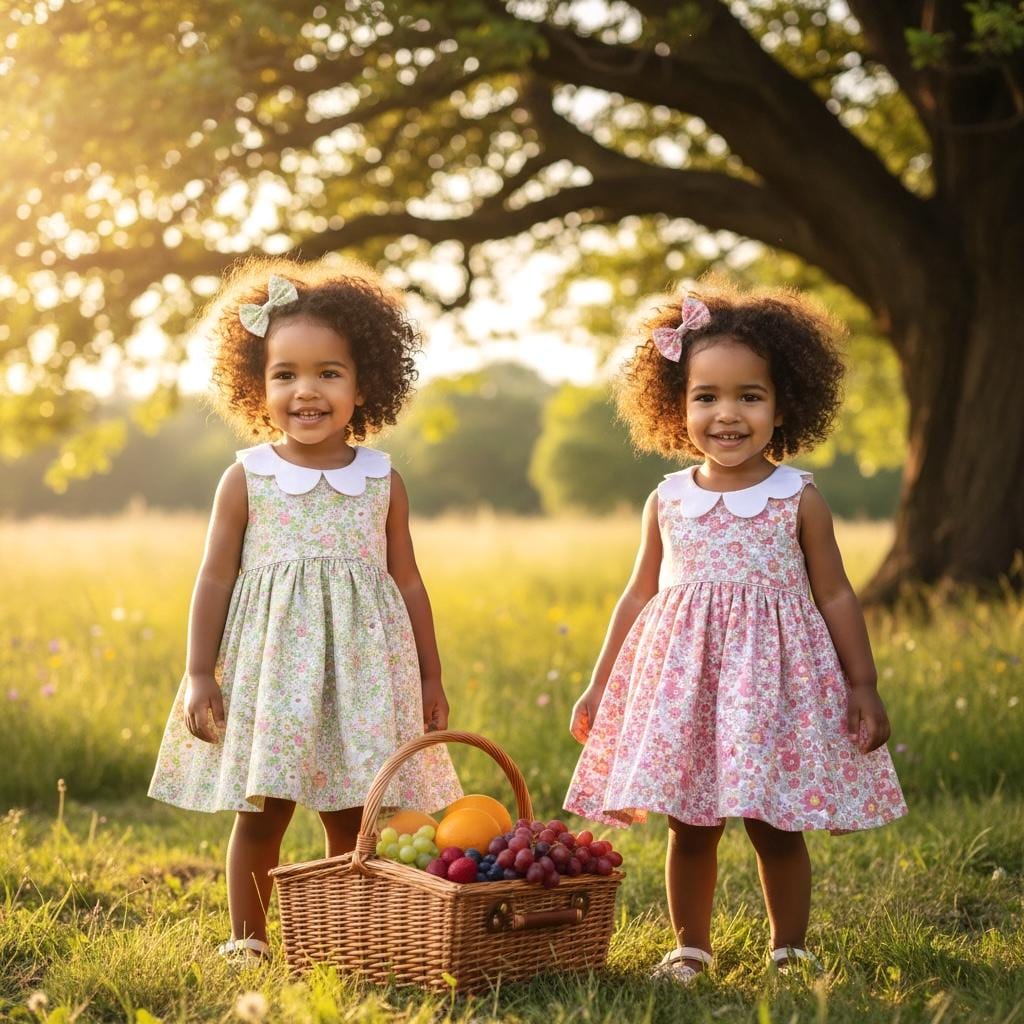 TWINS Sleeveless Liberty London Floral Print Girl Dress: English Cotton Tana Lawn, Flower Girl