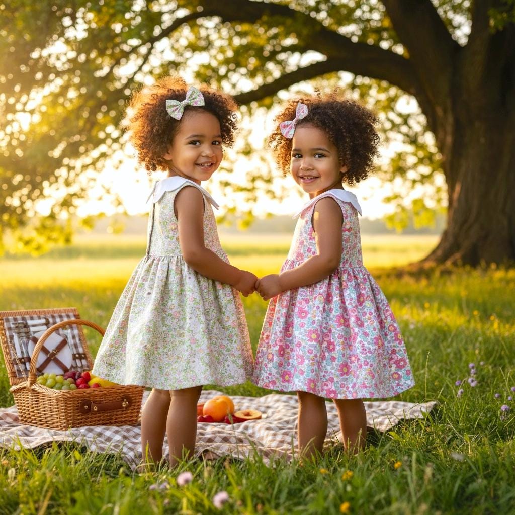 TWINS Sleeveless Liberty London Floral Print Girl Dress: English Cotton Tana Lawn, Flower Girl