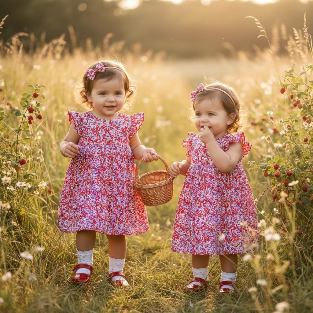 TWINS Sleeveless Liberty London Floral Print Girl Dress: English Cotton Tana Lawn, Flower Girl