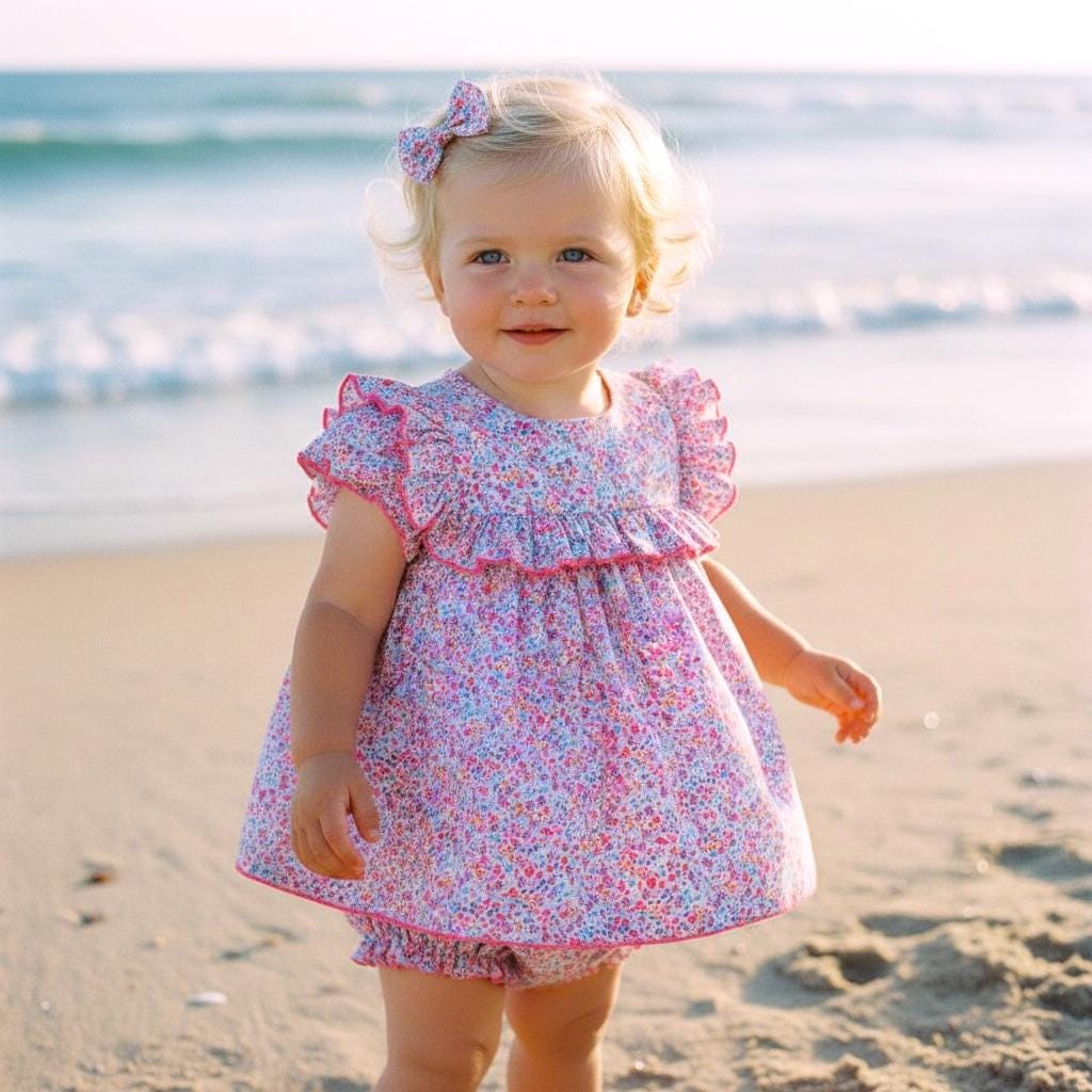 SET 2 Liberty London Girl Floral Blouse Set: Ruffle Summer Top Bloomer