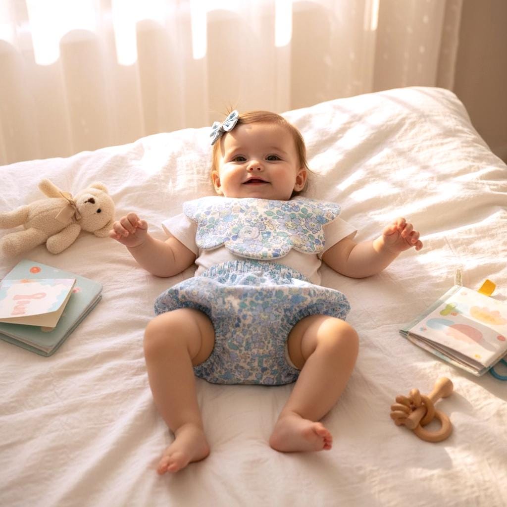 Liberty London Baby Set: Floral Bib & Bloomer, Newborn to 2 Years