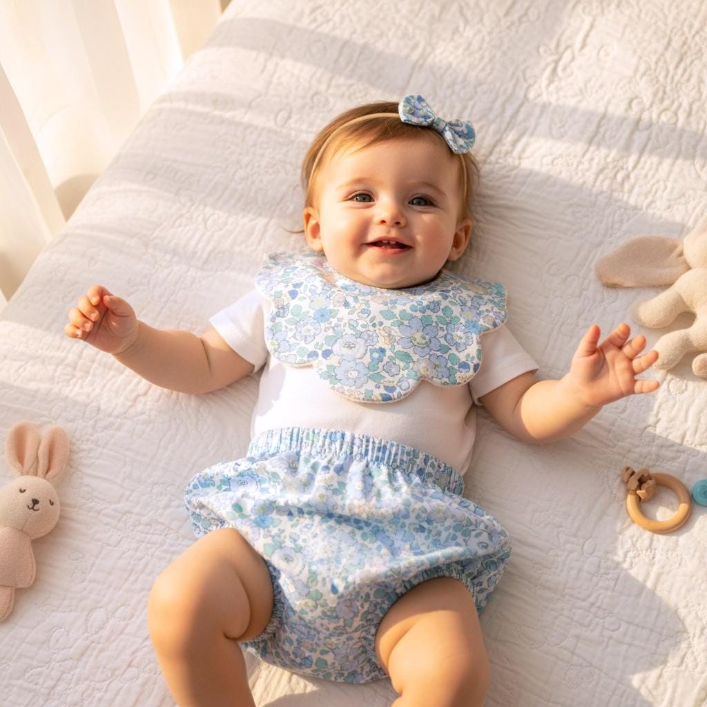 Liberty London Baby Set: Floral Bib & Bloomer, Newborn to 2 Years