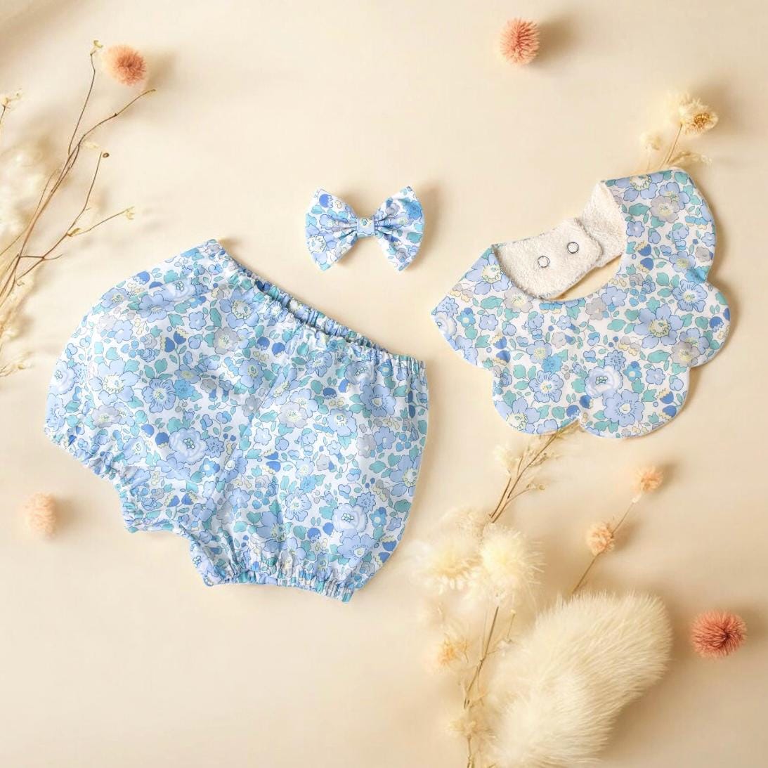 SET Liberty London Baby Bib & Bloomer: Ditsy Floral Print, Baby Nappy Cover