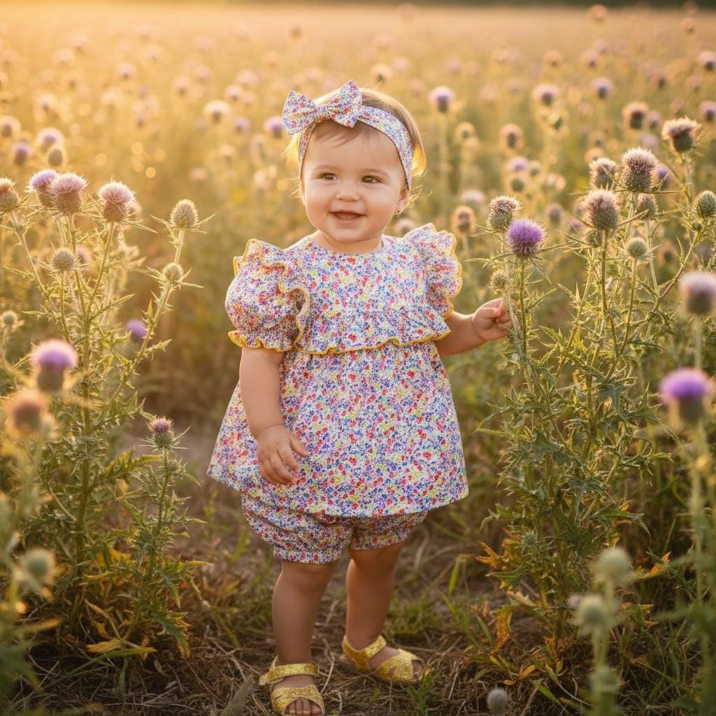 SET 2 Liberty London Girl Floral Blouse Set: Ruffle Summer Top Bloomer