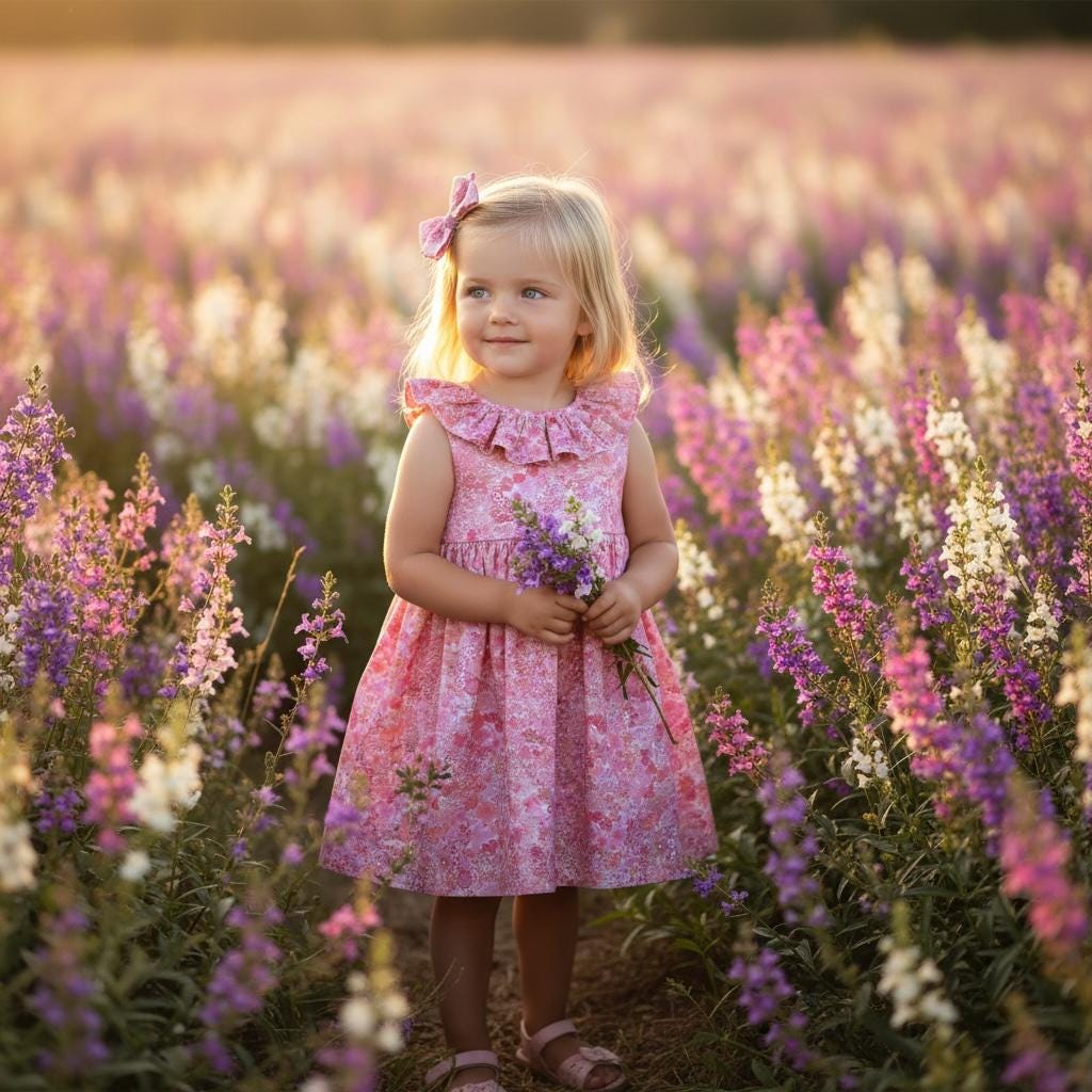 Liberty Sleeveless Girl Sun Dress: Ruffle Pierrot Collar, Floral Print, Margaret Annie