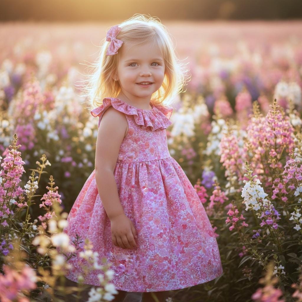 Liberty Sleeveless Girl Sun Dress: Ruffle Pierrot Collar, Floral Print, Margaret Annie