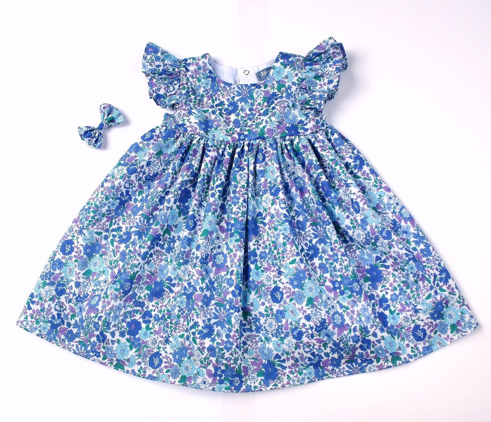 Liberty London Sleeveless Flower Girl Sun Dress: Ruffle Flutter Shoulder, Ditsy Floral Print