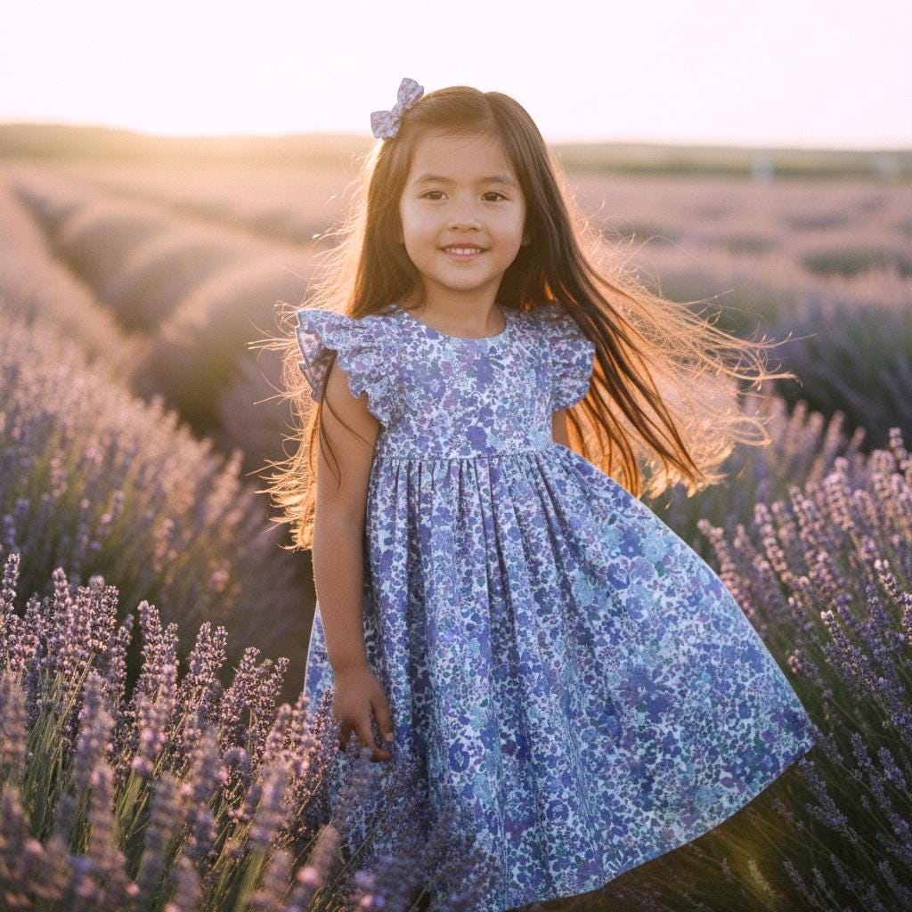 Liberty London Sleeveless Flower Girl Sun Dress: Ruffle Flutter Shoulder, Ditsy Floral Print