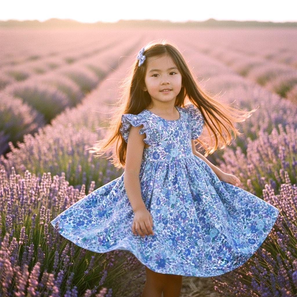 Liberty London Sleeveless Flower Girl Sun Dress: Ruffle Flutter Shoulder, Ditsy Floral Print