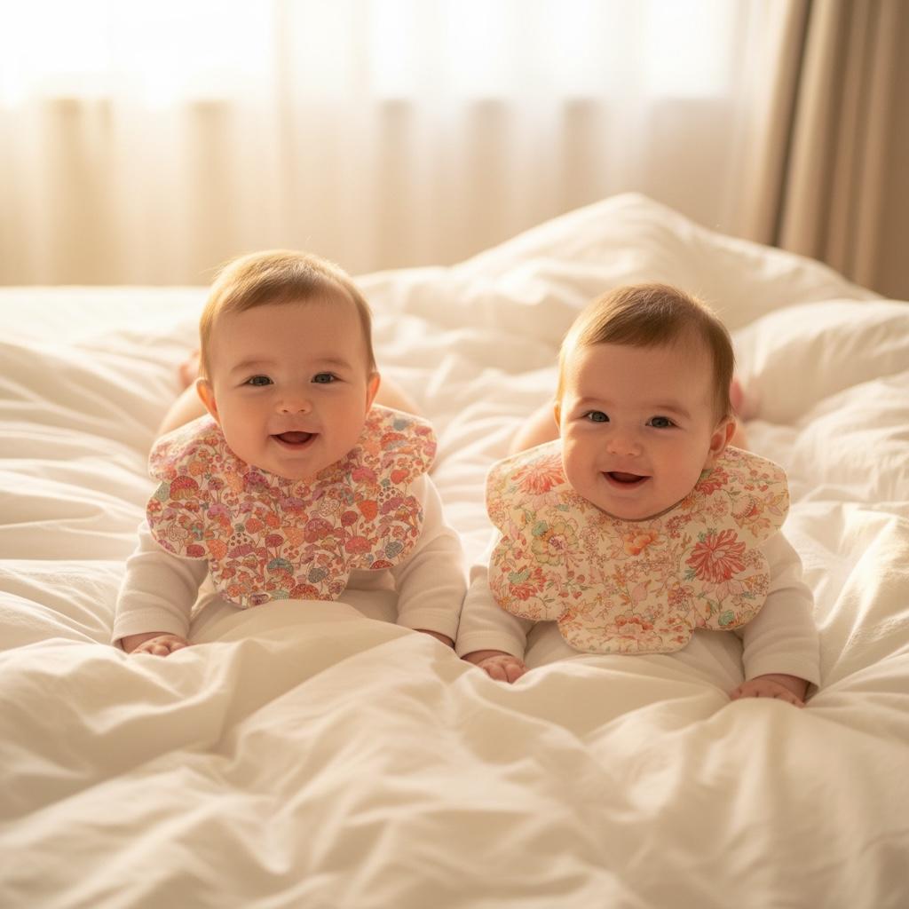 Liberty London Baby Bib Set: Floral Print Cotton Scallop Edge